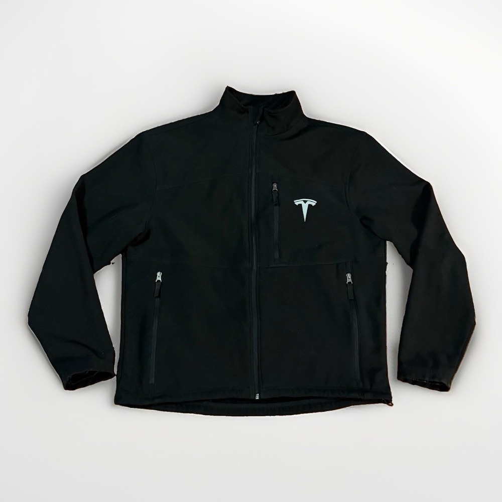 Tesla Motors Corporate Jacket Black Full Zip Fleece Lined Men's Size Large Fossa